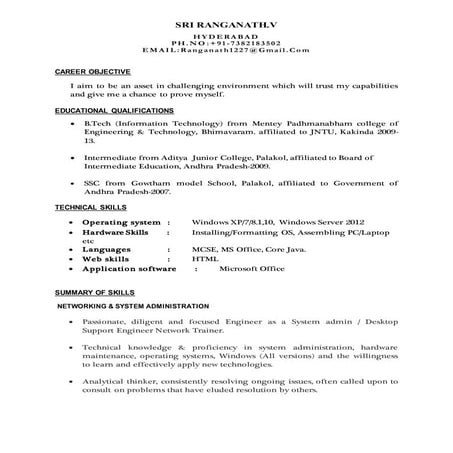 resume. system admin