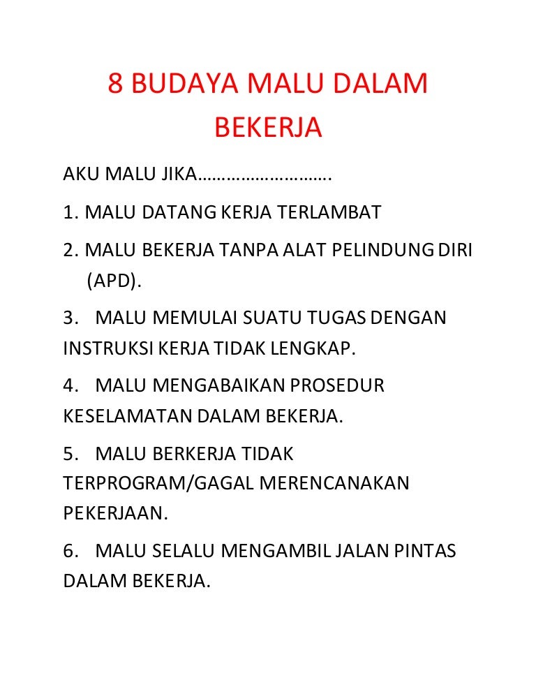 8 budaya malu dalam bekerja