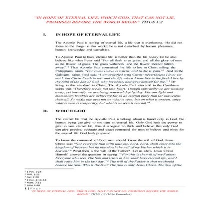 IN HOPE OF ETERNAL LIFE