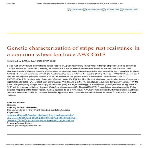 Genetic characterization of stripe rust resistance in a common wheat landrace...