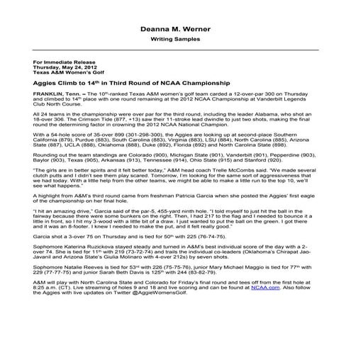 Werner Writing Samples -Texas A&M | PDF