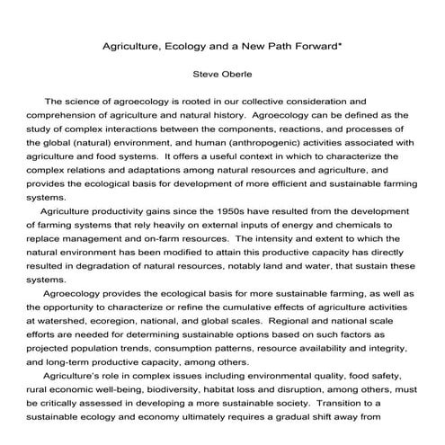 Agriculture, Ecology and a New Path Forward