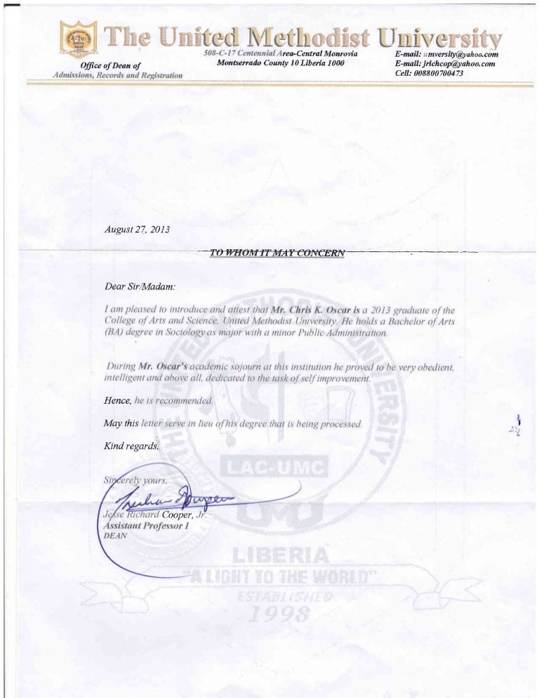 Letter of Attestation