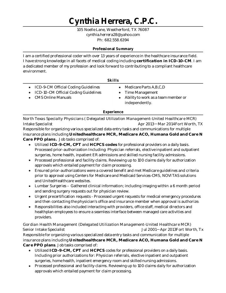 medical coder sample resumes