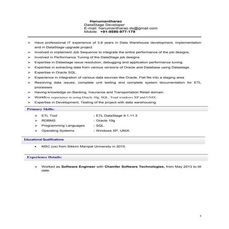 HanumanthRao DataStage 5 Years