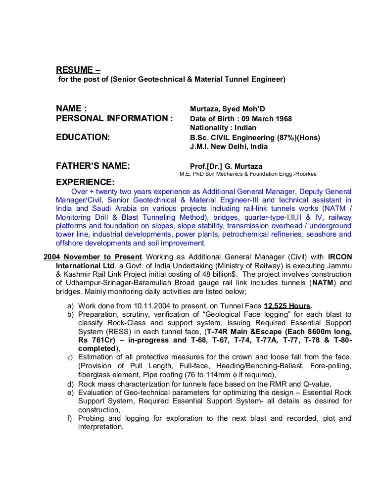 resume senior geotechnical material natm tunnel engineer 21032015 - Geotechnical Engineer Sample Resume resume senior geotechnical material natm tunnel engineer 21032015 - Geotechnical Engineer Sample Resume