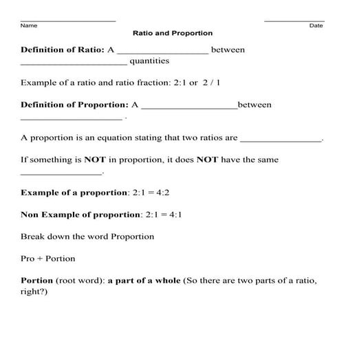 Ratio and Proportion Fill-In sheet