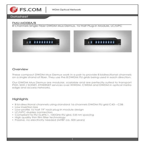 8 Channels Single Fiber DWDM Mux Demux,LC/UPC