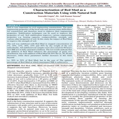 Characterization of Red Mud as a Construction Materials Using with Natural Soil