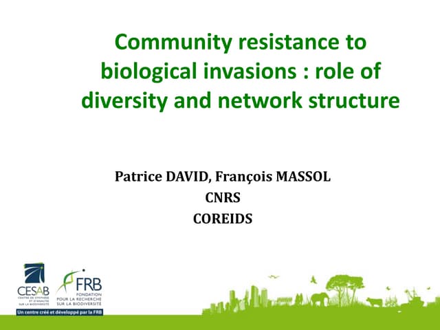 Community resistance to biological invasions : role of diversity and network ...