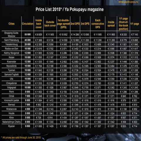 price list + editorial calendar 2015 | PDF