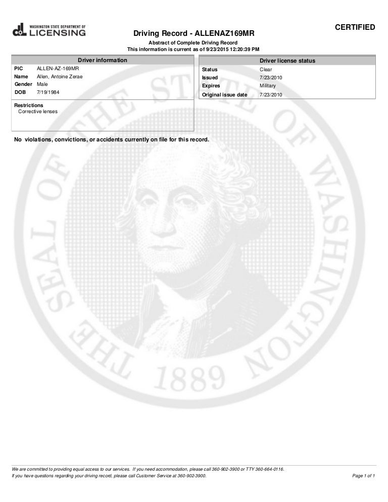 Washington CLean Driving Record PDF Washington CLean Driving Record PDF