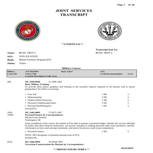 Joint Service transcript
