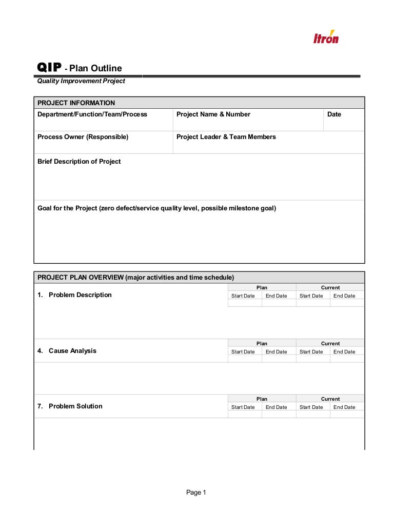 QIP team plan results form Itron