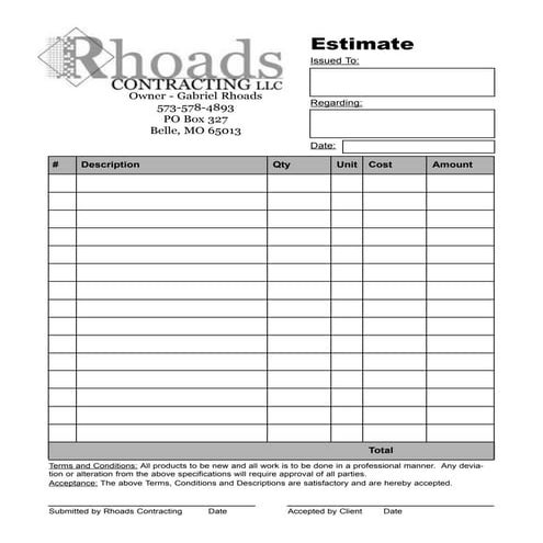 Estimate Sheet