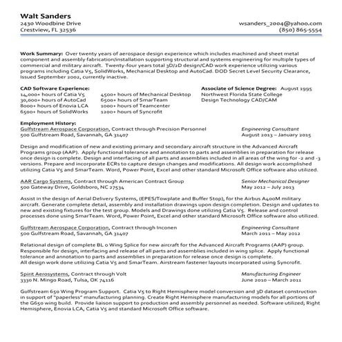 Walt Sanders Resume 2015