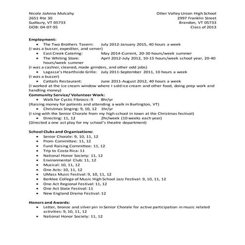 Resume for employment 2016 | DOCX