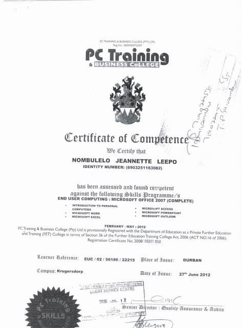 Pc Certificate - 2015 (1) | PDF