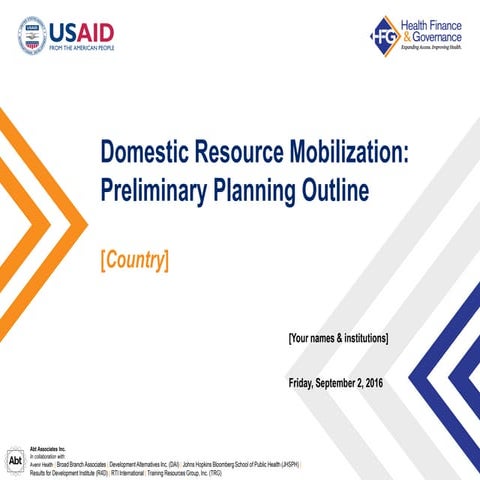 Domestic Resource Mobilization: Preliminary Planning Outline