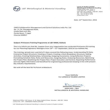 LT Training Completion Certificate | PDF