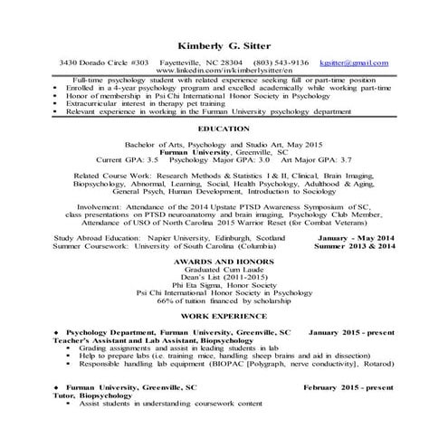 Undergraduate Resume