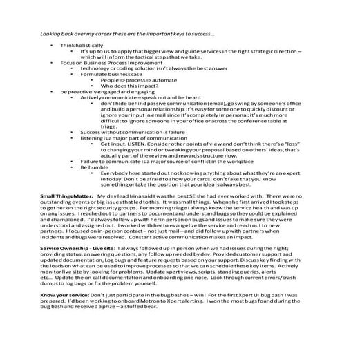 Looking back over my career these are the important keys to success