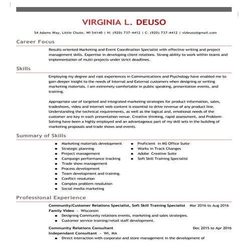 Virginia L. Deuso Functional Resume 2016 