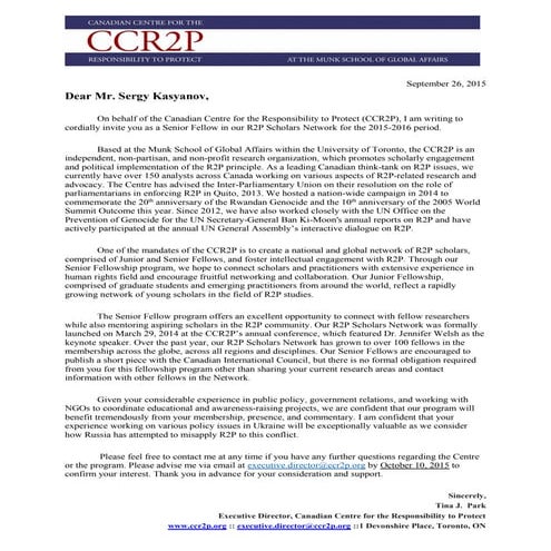 CCR2P Invitation to Mr. Sergy Kasyanov
