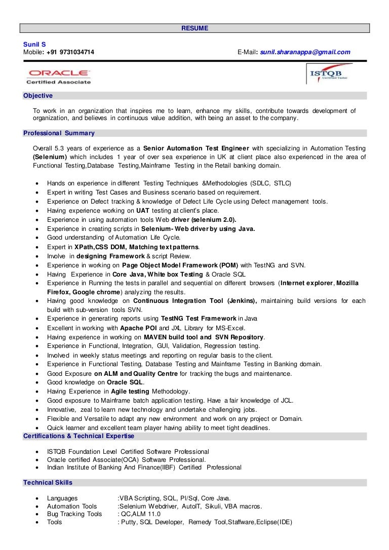 Resume Banking Domain Testing Resume sunil s selenium 5 3yrs resume
