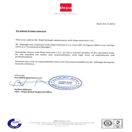 Depa Experience Letters | PDF