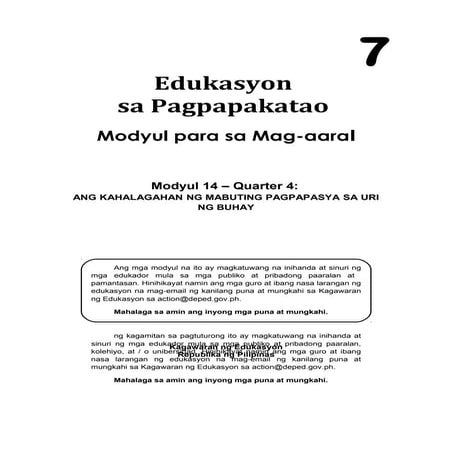 Edukasyon  sa Pagpapakatao   Modyul para sa Mag-aaral Grade 7