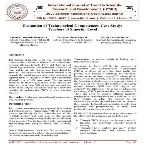 Evaluation of Technological Competences, Case Study: Teachers of Superior Level