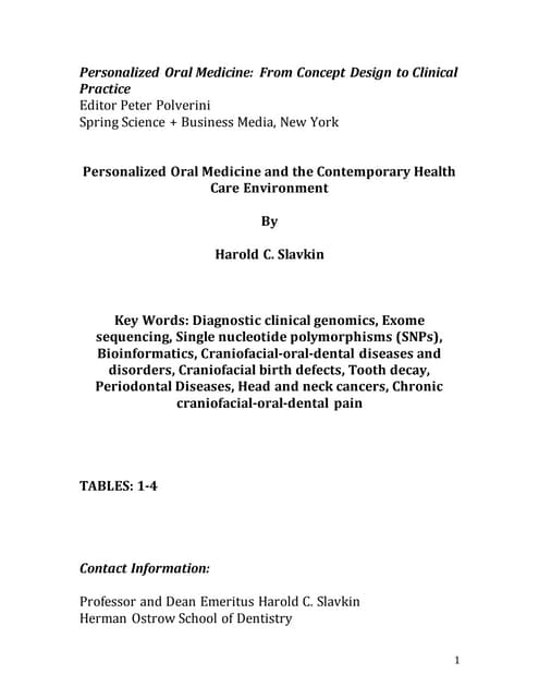 Personalized Oral Medicine