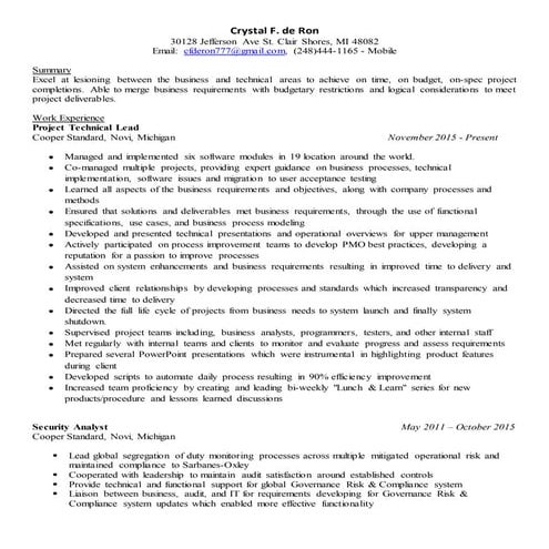 Crystal de Ron - ResumePM