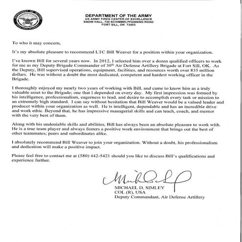 LTC Bill Weaver Letter of Rec | PDF