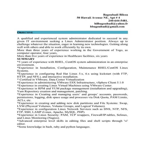 LINUX ADMIN. RESUME.