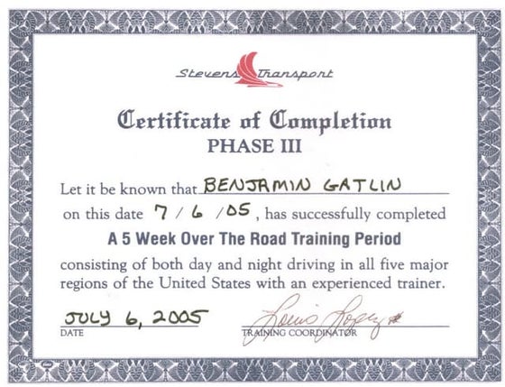 Ben Gatlin Sr. Comtrain Certifications | PDF