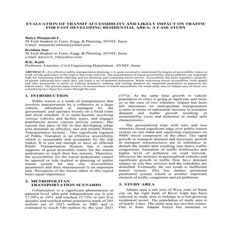 EVALUATION OF TRANSIT ACCESSIBILITY AND LIKELY IMPACT ON TRAFFIC