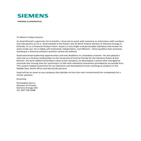 Recommendation Letter Siemens