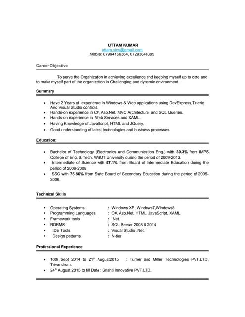 Uttam Resume(Dot Net Developer)