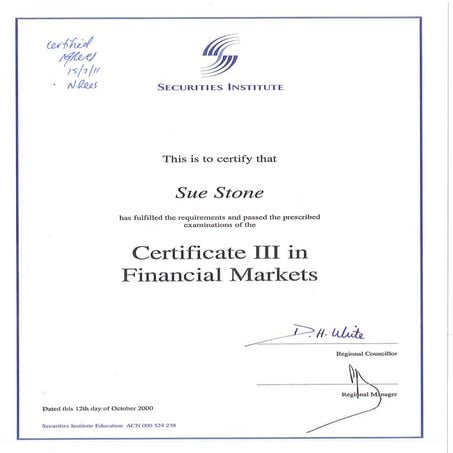 Cert III Financial Markets Academic Transcript | PDF