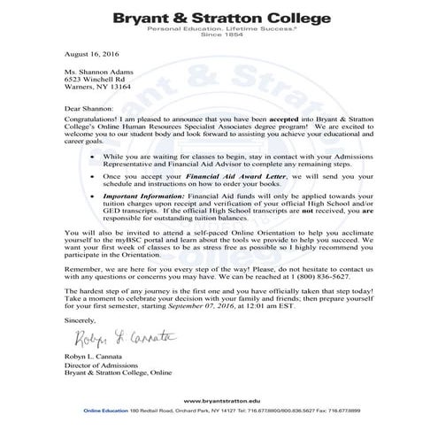 BSC Acceptance Letter