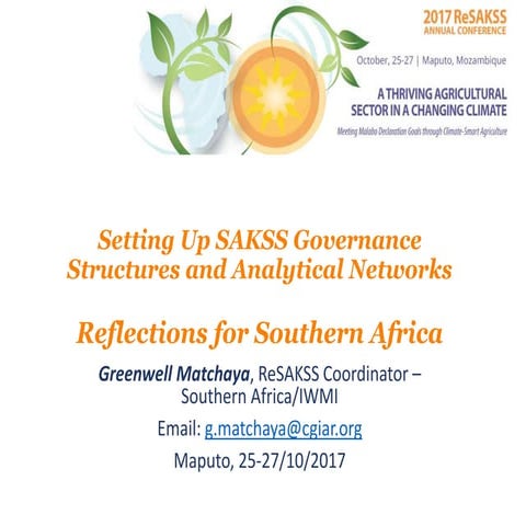 Reflections on Setting up SAKSS Governance Structures and Analytical Networks...