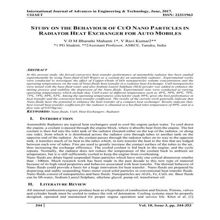 STUDY ON THE BEHAVIOUR OF CUO NANO PARTICLES IN RADIATOR HEAT EXCHANGER FOR A...