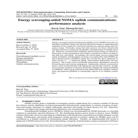 Energy scavenging-aided NOMA uplink communications: performance ...
