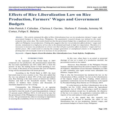 Effects of Rice Liberalization Law on Rice Production, Farmers’ Wages ...