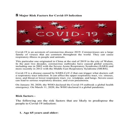 8 Major Risk Factors for Covid-19 Infection | PDF