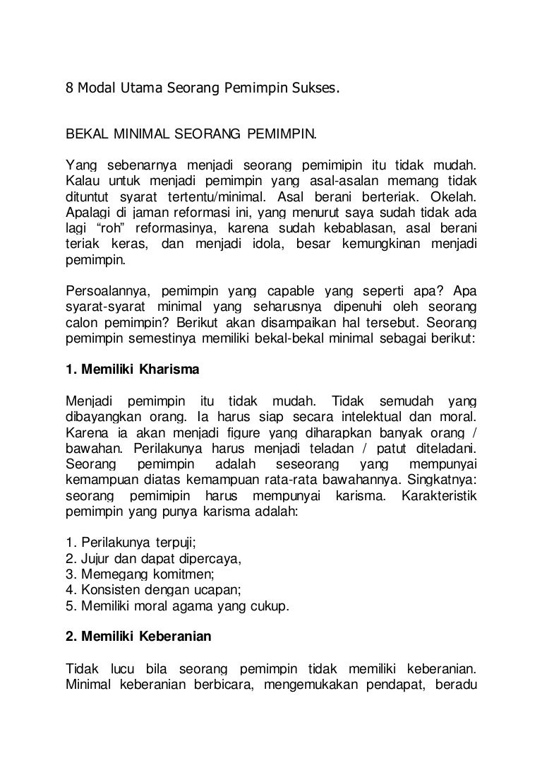 8 Modal Utama Seorang Pemimpin Sukses 8 Modal Utama Seorang Pemimpin Sukses