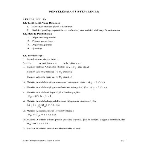algoritma dan pengolahan paralel bab 8 penyelesaian sistem linier