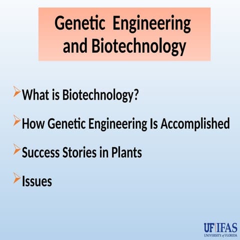 Applications of genetic engineering techniques in agriculture | PPTX